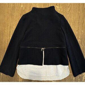 Zara Trafaluc Collection Small Layered Preppy Collegiate Blouse Top Navy Zippers